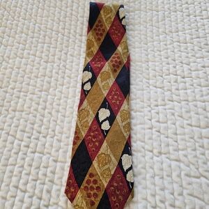 Ermenegildo Zegna Gold and Red Diamond Fall Inspired Silk Vintage Tie